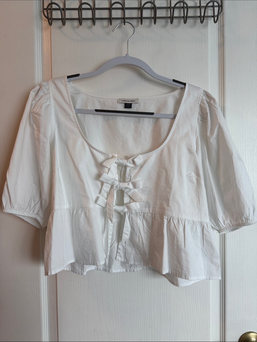 NWOT American Eagle White Tie-Front Peplum Blouse